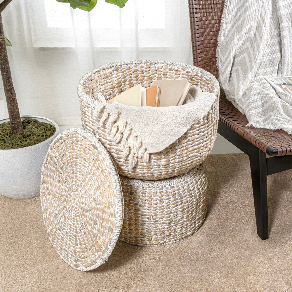 Bhola 18" Hourglass Handwoven Hyacinth Storage Accent Table - Happimess