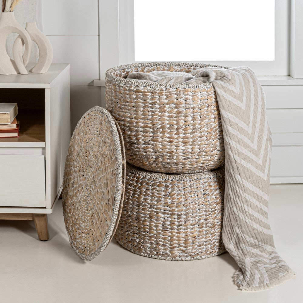 Bhola 18" Hourglass Handwoven Hyacinth Storage Accent Table - Happimess