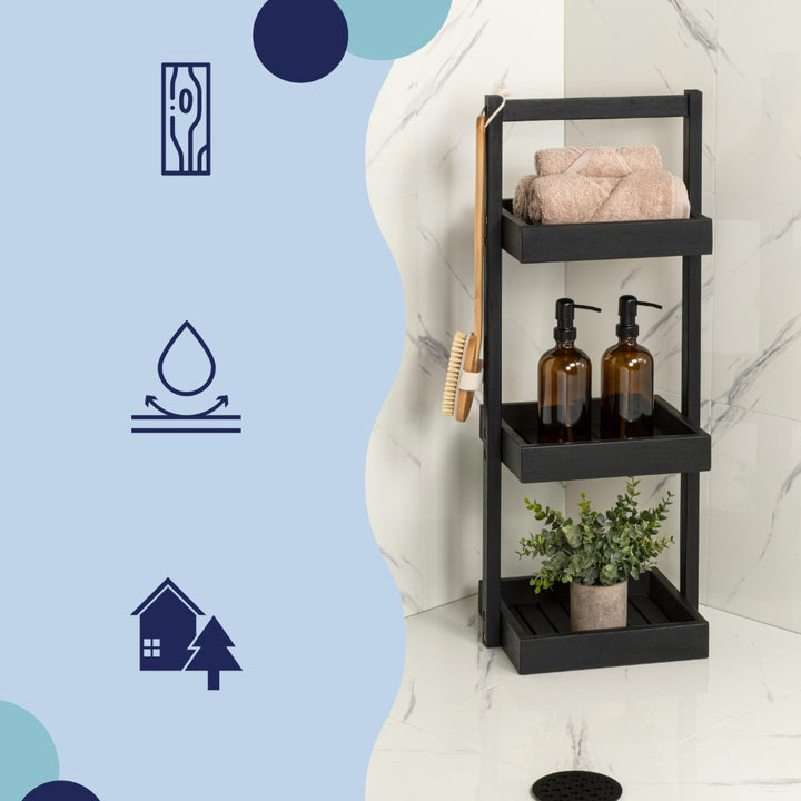 shower caddy plant rack Tilly 30" Classic Rustic 3-Tier Acacia Wood Freestanding Bathroom Show