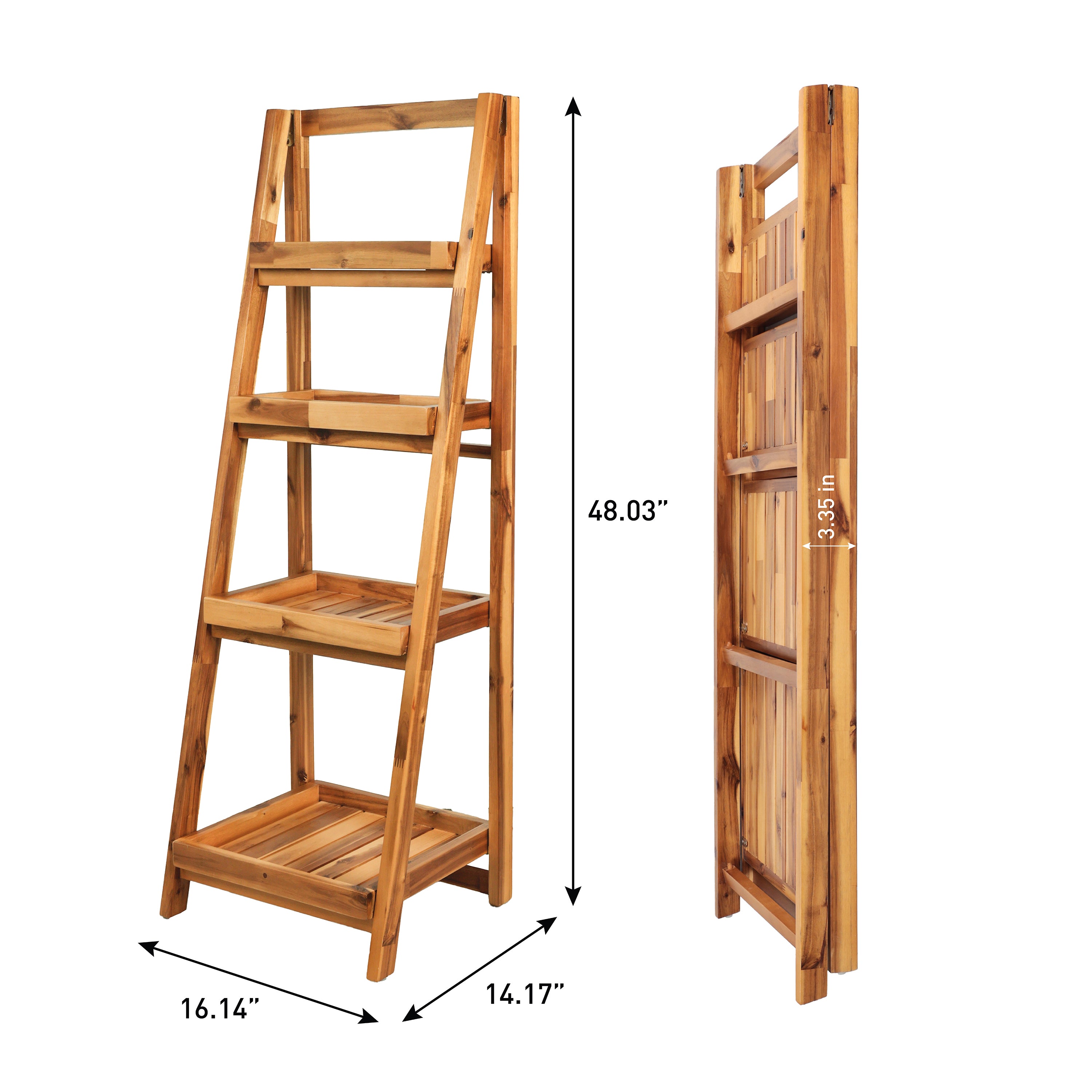 Everett 48 in. H Minimalist Handcrafted Acacia Wood 4-Tier Indoor/Outd