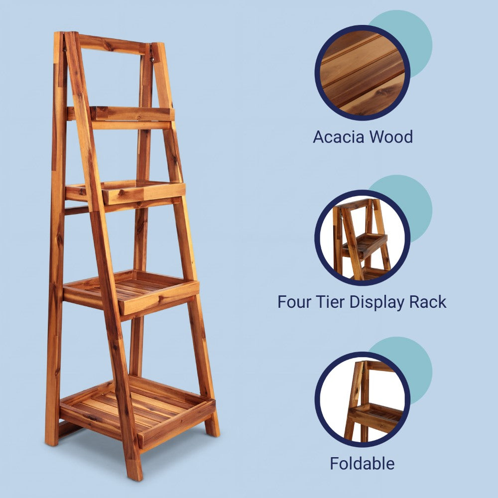 Everett 48 in. H Minimalist Handcrafted Acacia Wood 4-Tier Indoor/Outd