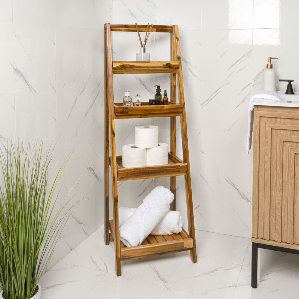 Everett 48 in. H Minimalist Handcrafted Acacia Wood 4-Tier Indoor/Outd