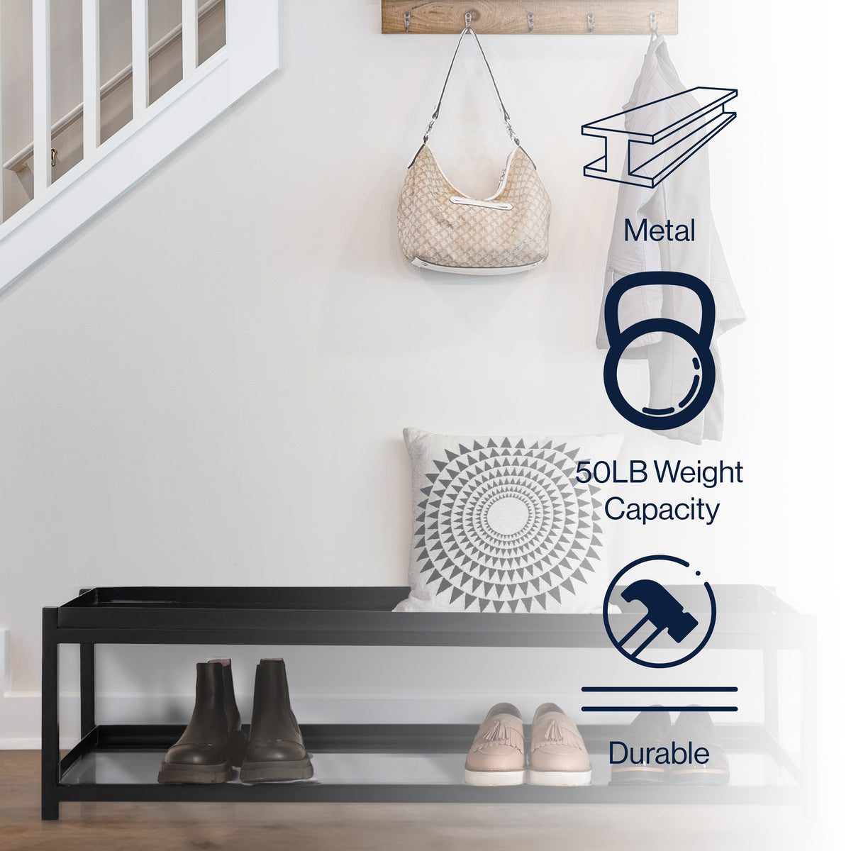 Industrial Compact 10.75" 6-Pair 2-Tier Iron Shoe Rack - Happimess