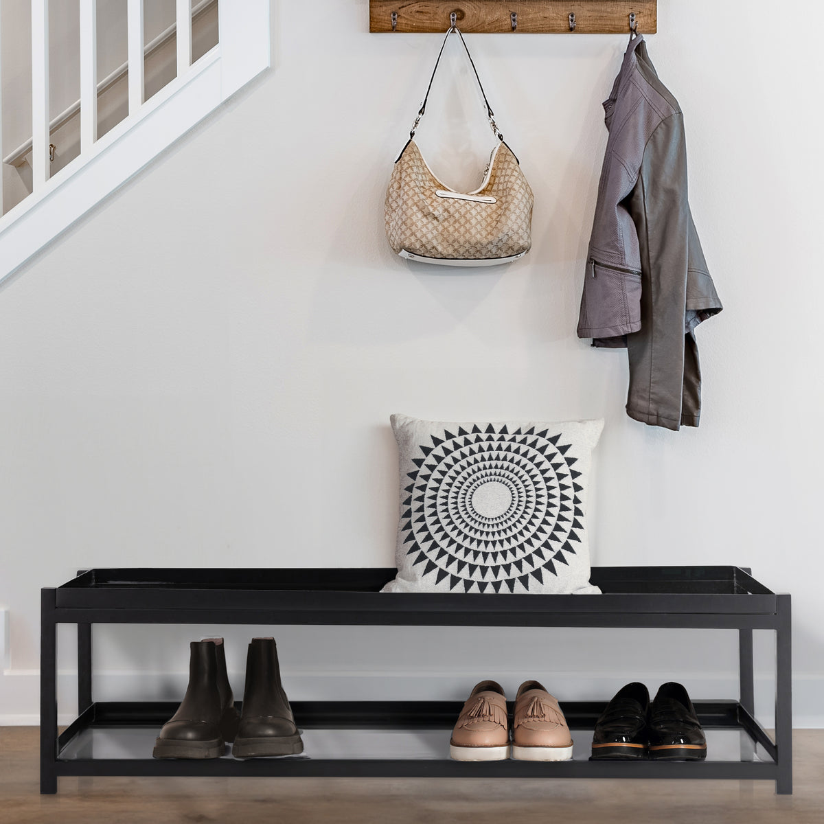 Industrial Compact 10.75" 6-Pair 2-Tier Iron Shoe Rack - Happimess