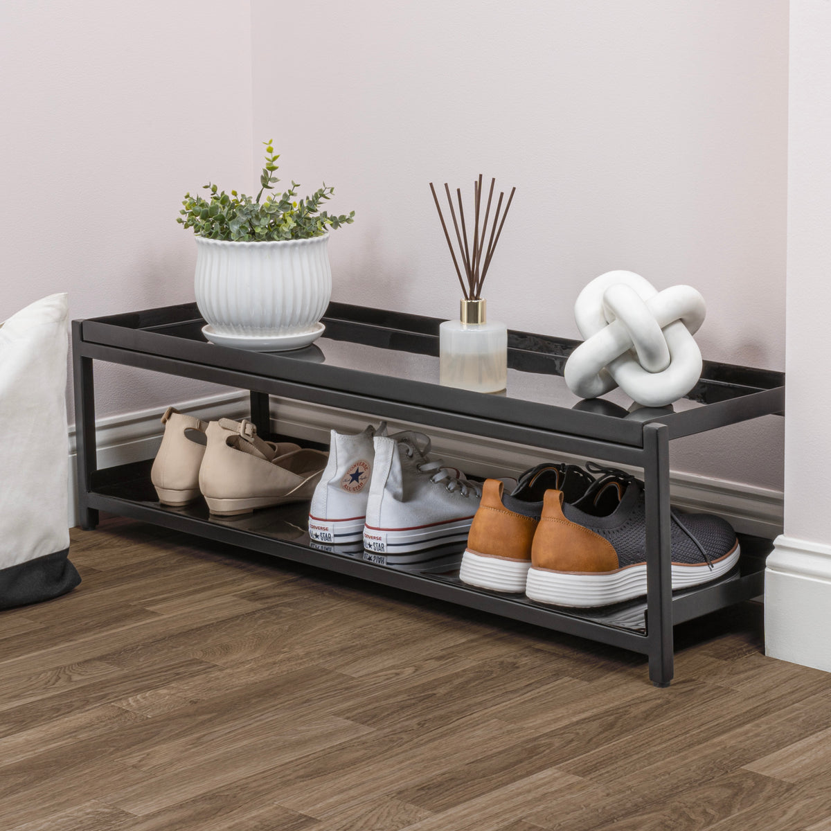 Industrial Compact 10.75" 6-Pair 2-Tier Iron Shoe Rack - Happimess