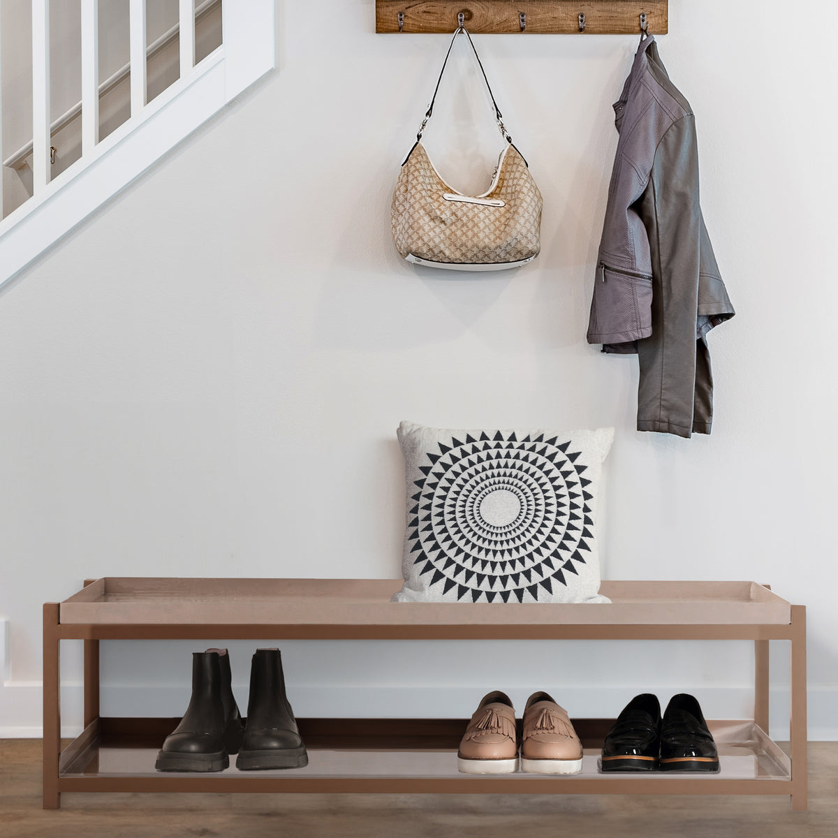 Industrial Compact 10.75" 6-Pair 2-Tier Iron Shoe Rack - Happimess