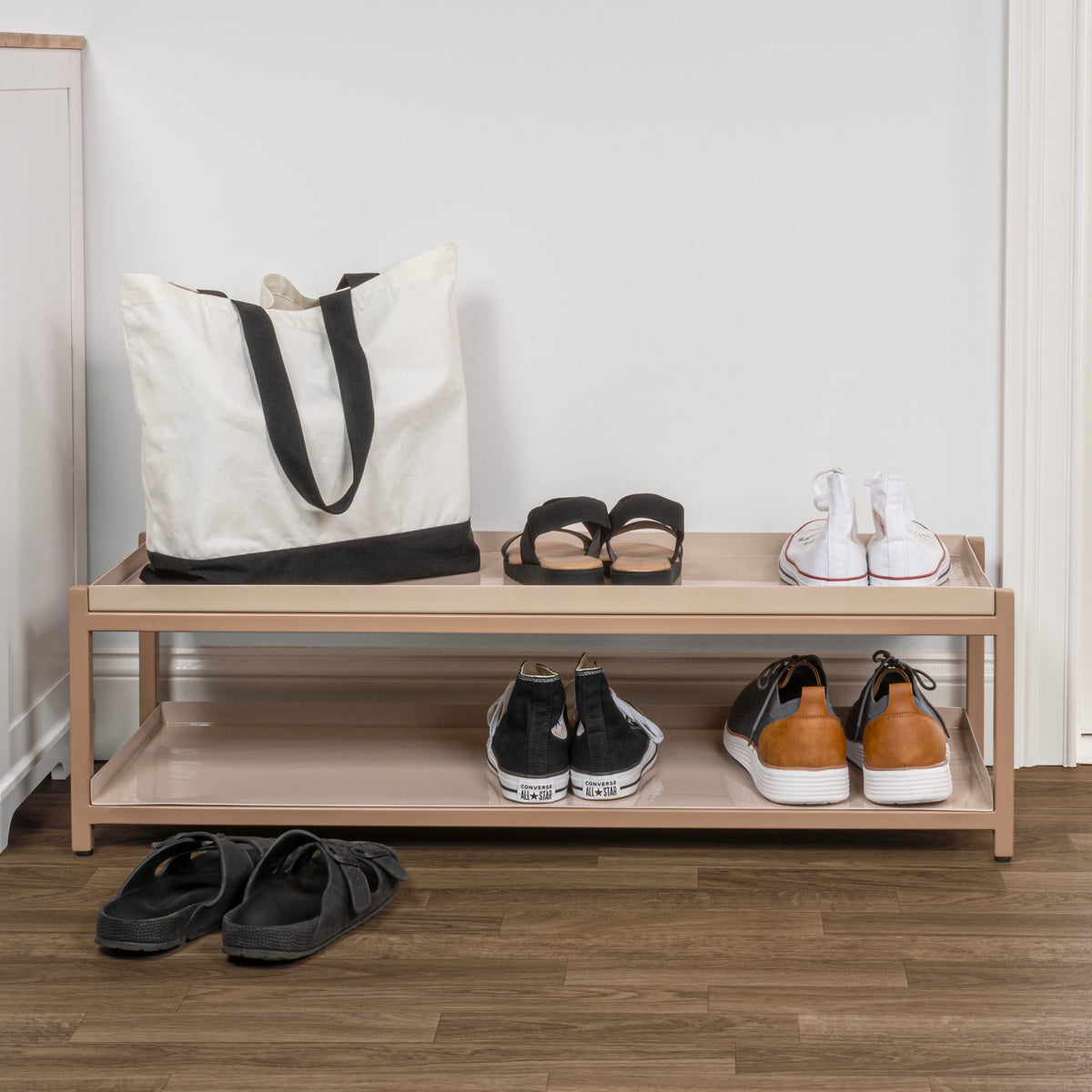 Industrial Compact 10.75" 6-Pair 2-Tier Iron Shoe Rack - Happimess