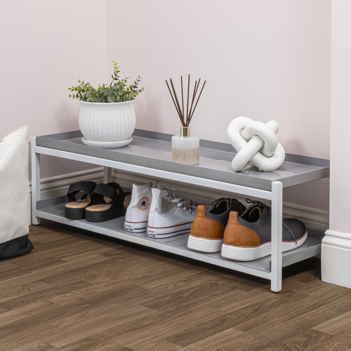 Industrial Compact 10.75" 6-Pair 2-Tier Iron Shoe Rack - Happimess