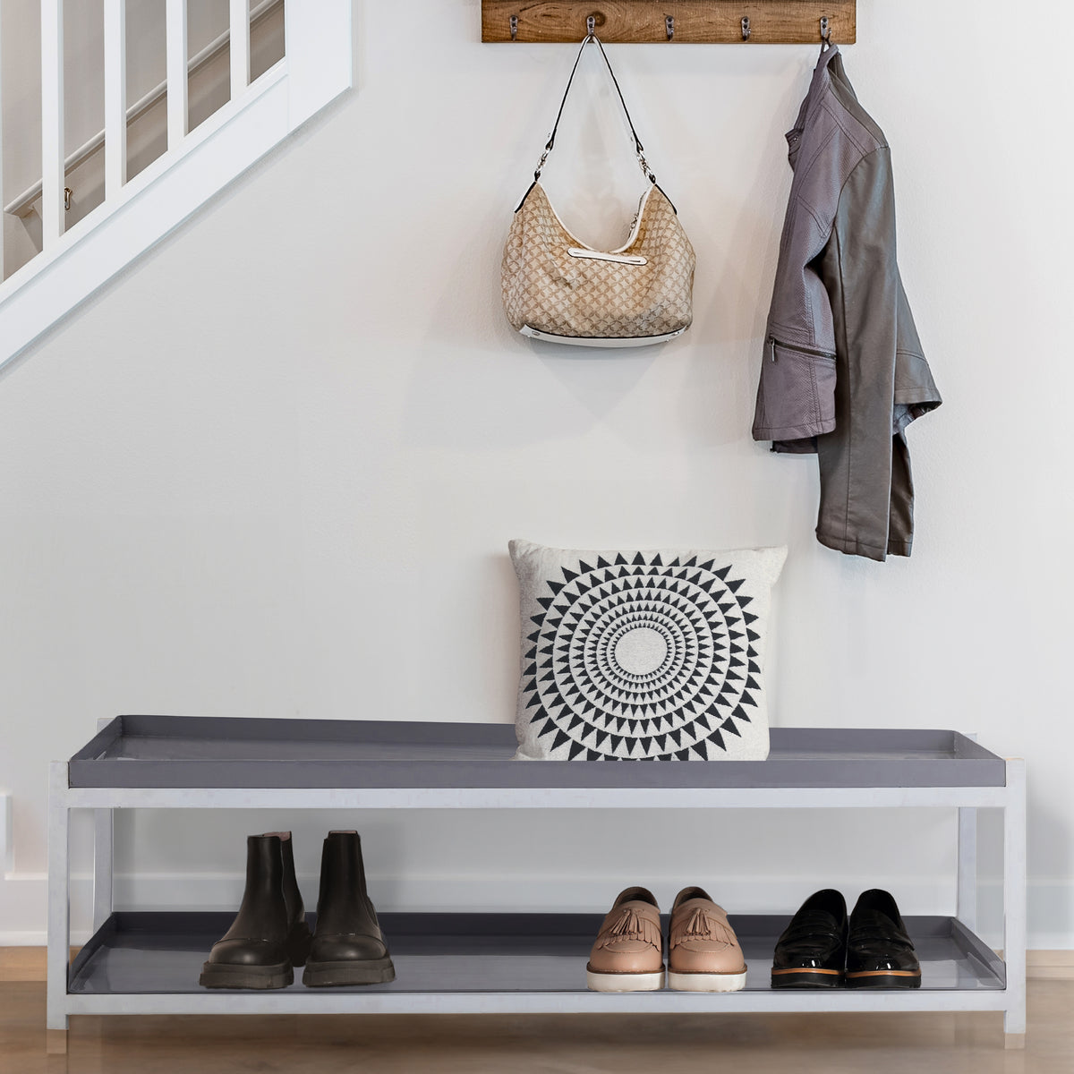 Industrial Compact 10.75" 6-Pair 2-Tier Iron Shoe Rack - Happimess