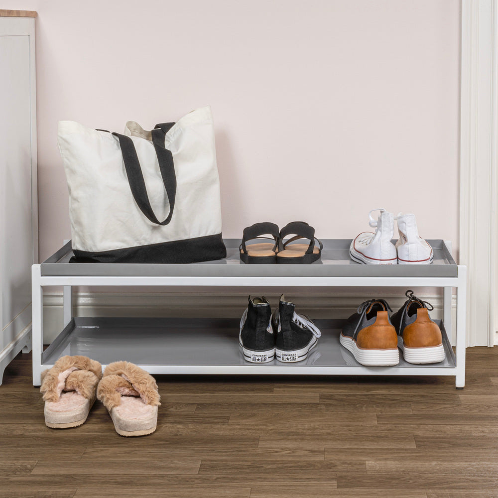 Industrial Compact 10.75" 6-Pair 2-Tier Iron Shoe Rack - Happimess
