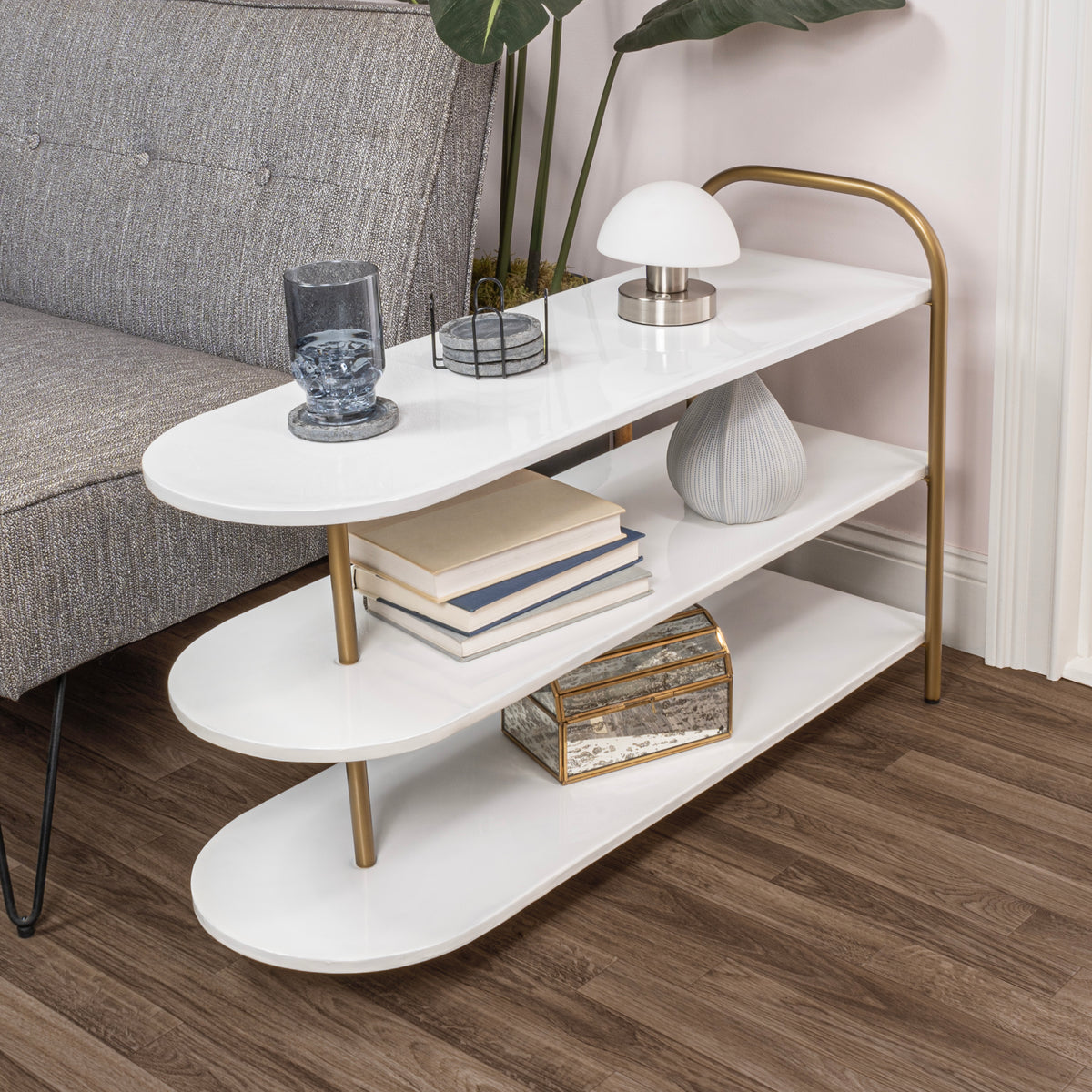 Modern 24" 9-Pair 3-Tier Iron Curved Decker Shoe Rack - Happimess