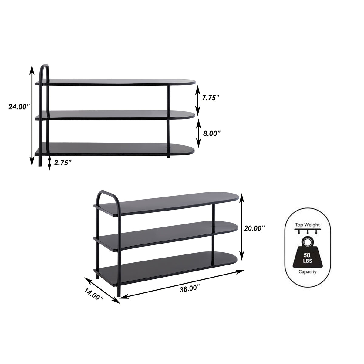 Modern 24" 9-Pair 3-Tier Iron Curved Decker Shoe Rack - Happimess