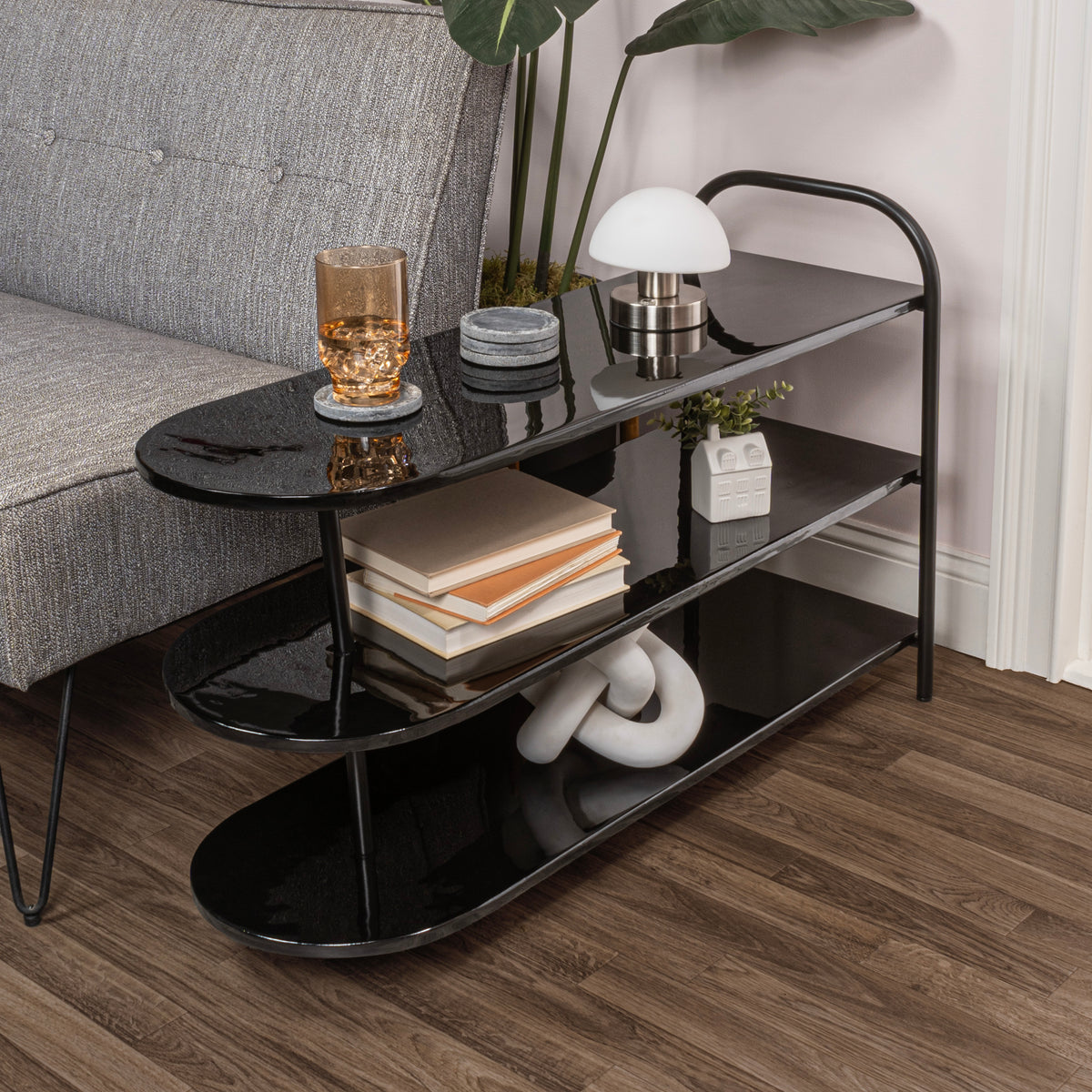 Modern 24" 9-Pair 3-Tier Iron Curved Decker Shoe Rack - Happimess