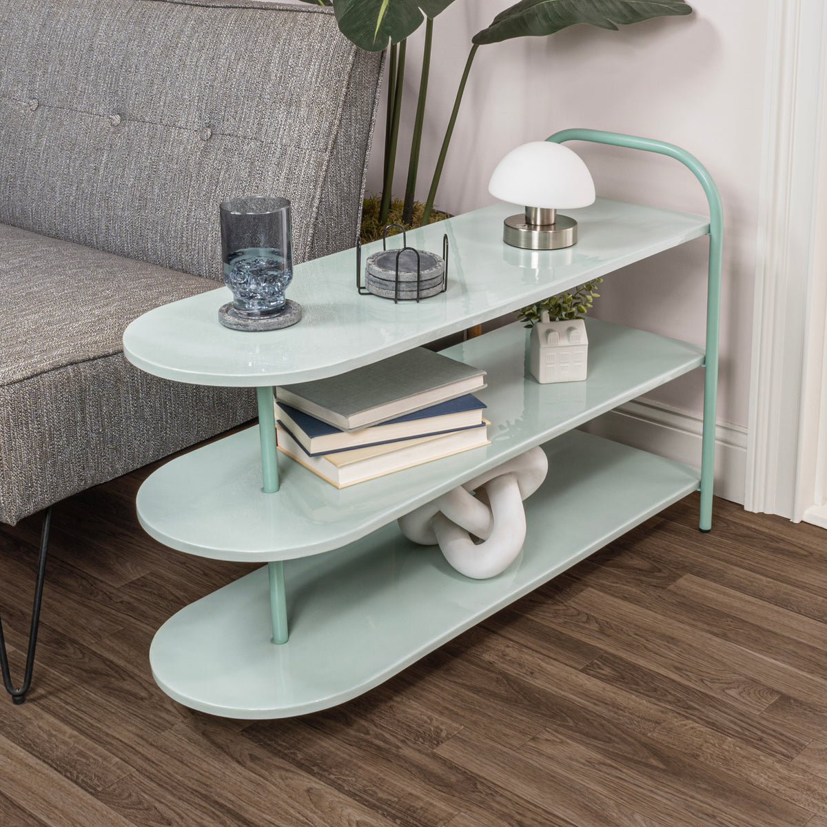 Modern 24" 9-Pair 3-Tier Iron Curved Decker Shoe Rack - Happimess