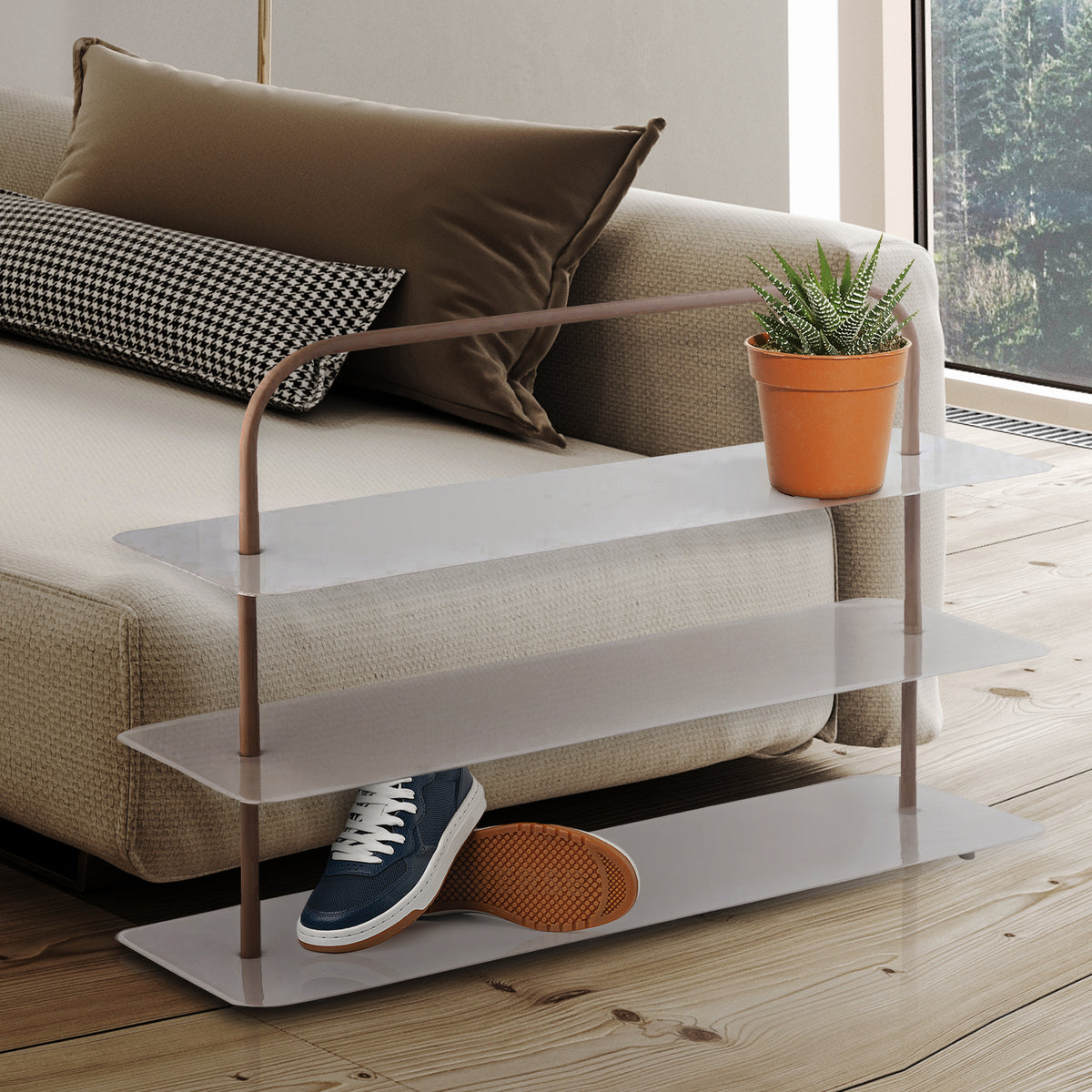 Minimalist 24.5" 9-Pair 3-Tier Iron Thin Flat Plate Shoe Rack - Happimess