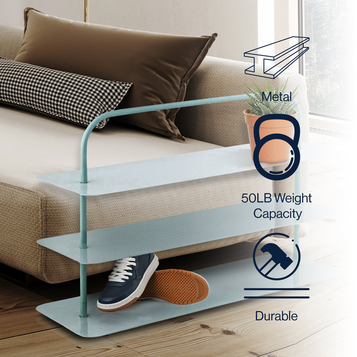 Minimalist 24.5" 9-Pair 3-Tier Iron Thin Flat Plate Shoe Rack - Happimess