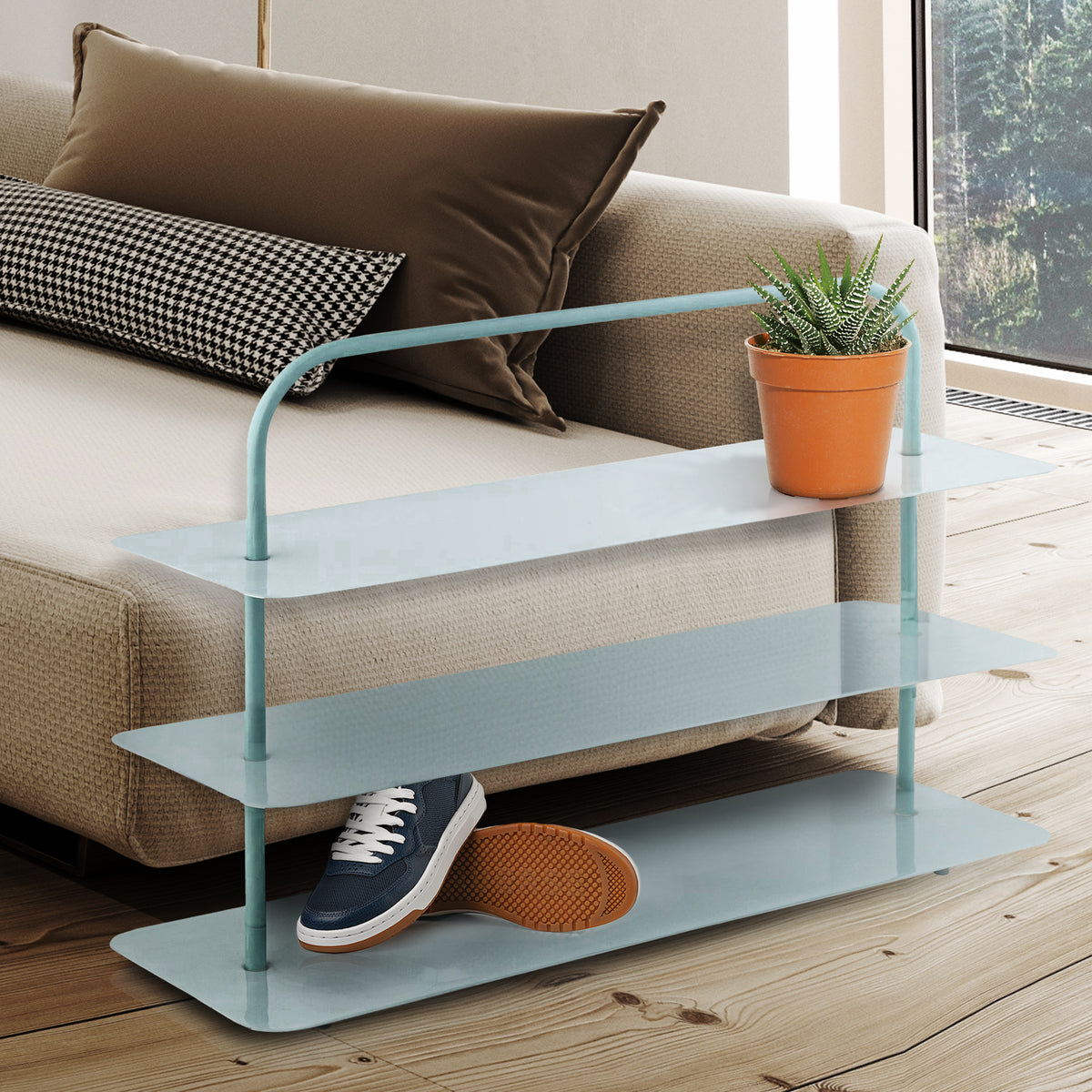 Minimalist 24.5" 9-Pair 3-Tier Iron Thin Flat Plate Shoe Rack - Happimess