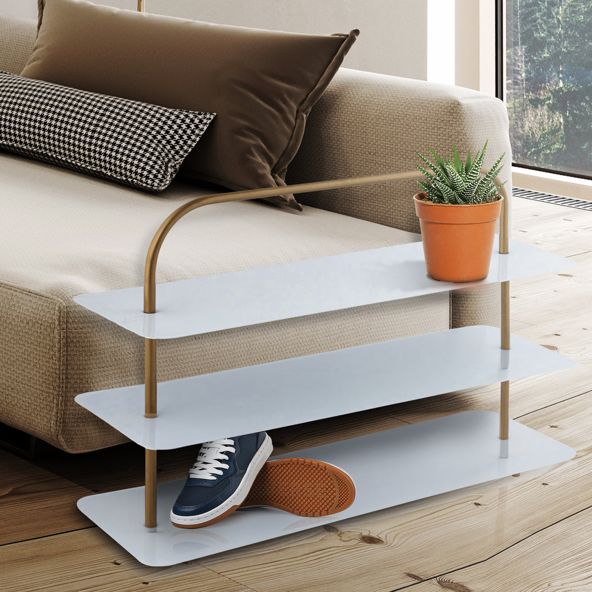 Minimalist 24.5" 9-Pair 3-Tier Iron Thin Flat Plate Shoe Rack - Happimess