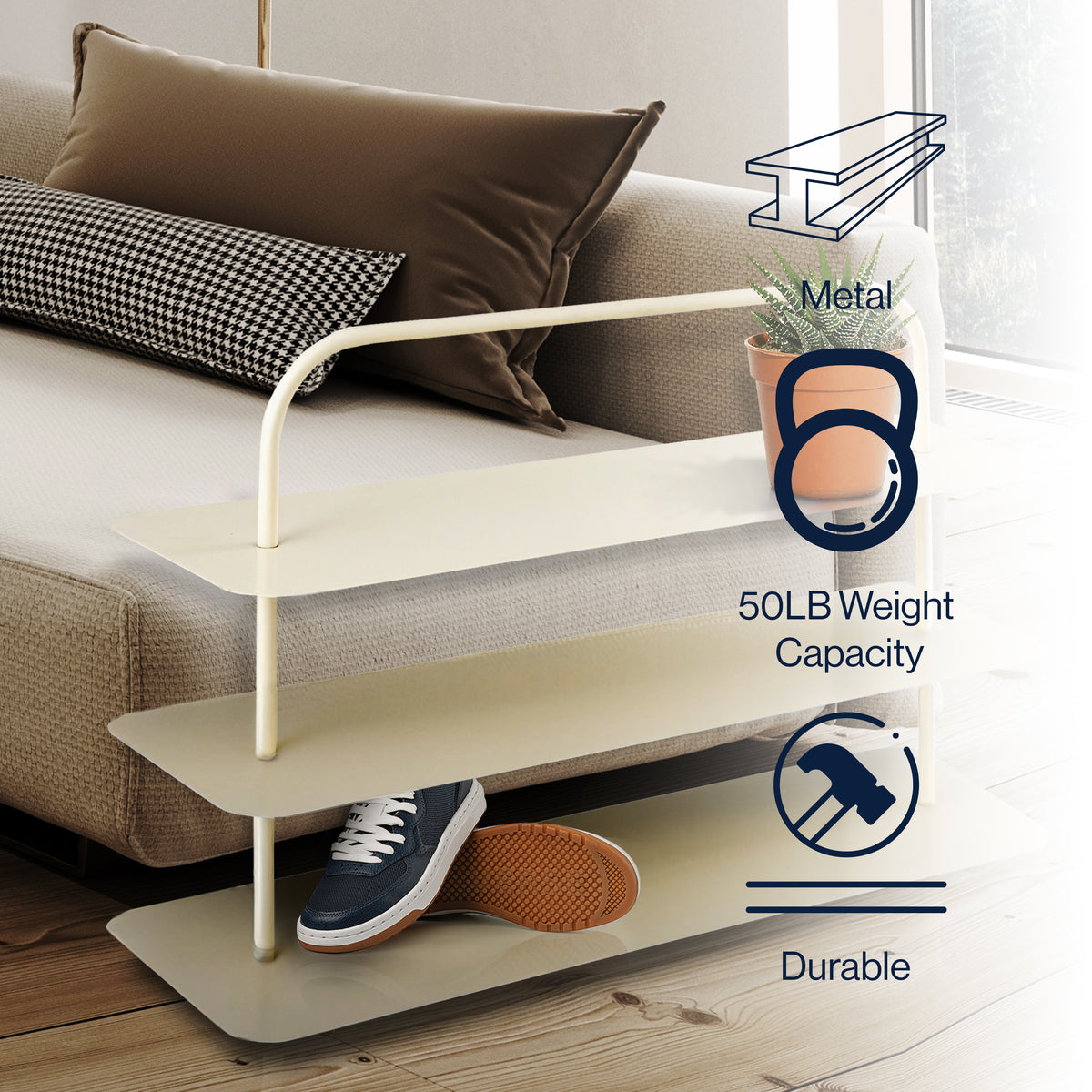 Minimalist 24.5" 9-Pair 3-Tier Iron Thin Flat Plate Shoe Rack - Happimess