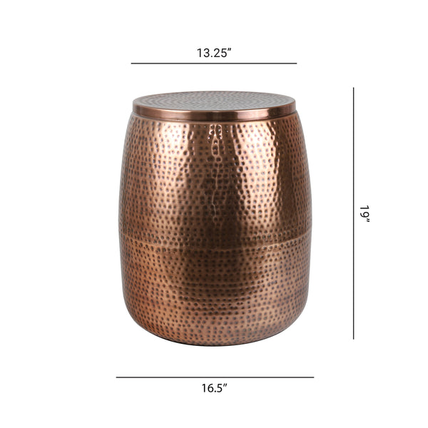Merida Modern Rustic Hammered Metal Drum Storage Side Table with Lid