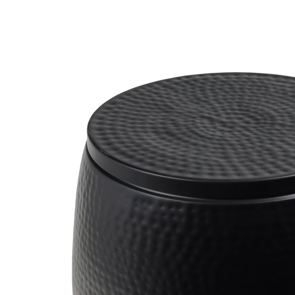 Merida Modern Rustic Hammered Metal Drum Storage Side Table with Lid