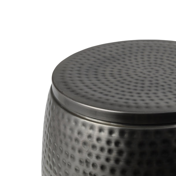 Merida Modern Rustic Hammered Metal Drum Storage Side Table with Lid
