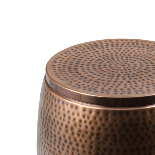 Merida Modern Rustic Hammered Metal Drum Storage Side Table with Lid