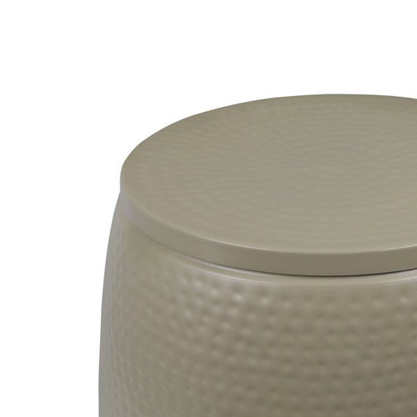Merida Modern Rustic Hammered Metal Drum Storage Side Table with Lid