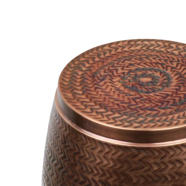 Jasper 15" Modern Rustic Arrow-Hammered Metal Drum Storage Side Table with Lid