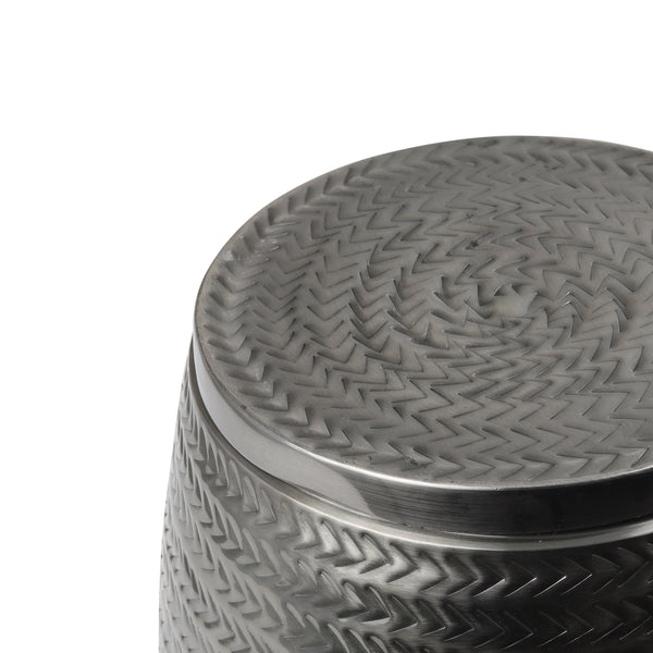 Jasper 15" Modern Rustic Arrow-Hammered Metal Drum Storage Side Table with Lid