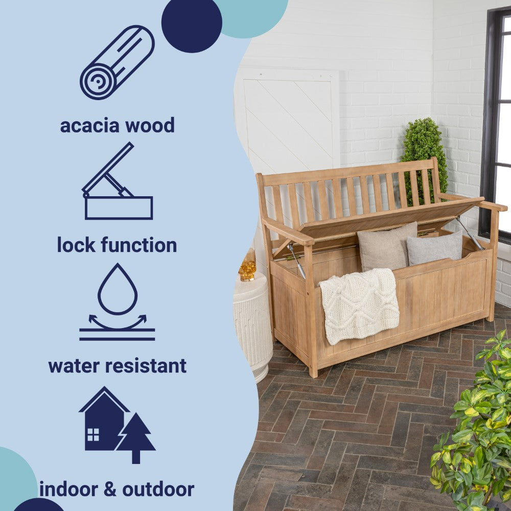 Sophie 48" Traditional Farmhouse Lift-Top Acacia Wood Storage & Entry Bench - Happimess