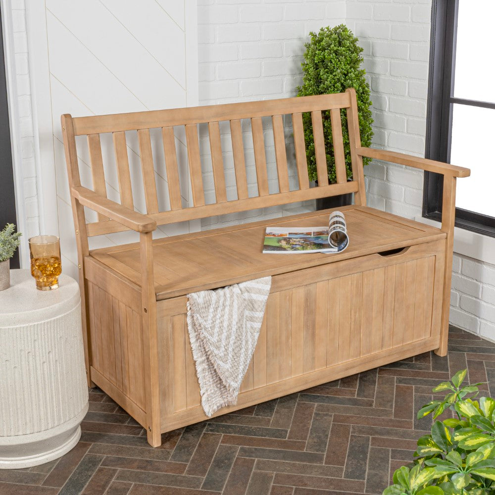 Sophie 48" Traditional Farmhouse Lift-Top Acacia Wood Storage & Entry Bench - Happimess