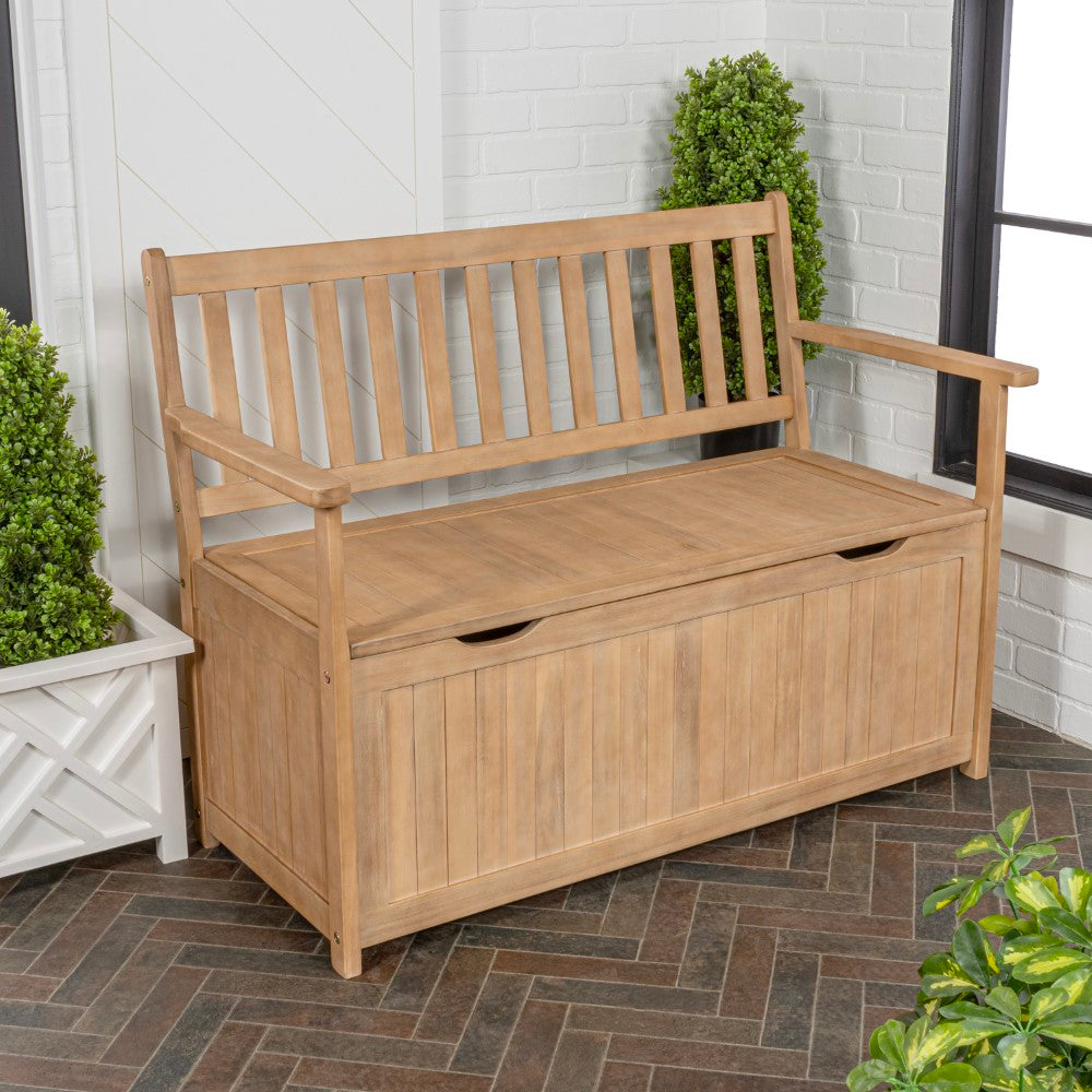 Sophie 48" Traditional Farmhouse Lift-Top Acacia Wood Storage & Entry Bench - Happimess