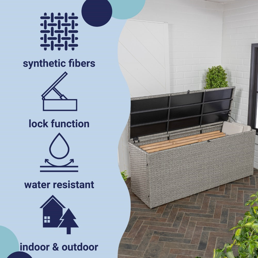 Nino 31.5" Outdoor Faux Wicker Patio Storage Box - Happimess