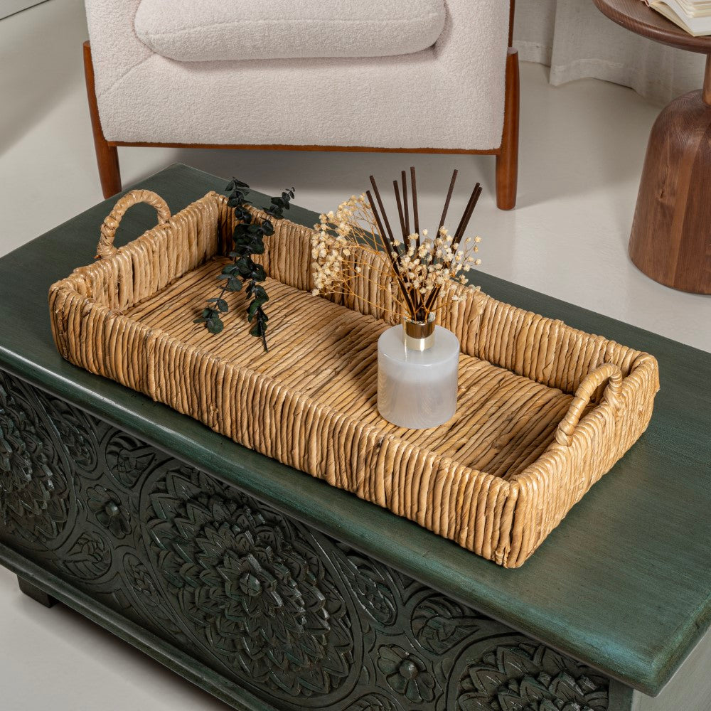 Anika 22.5" Traditional Southwestern Hand-Woven Abaca Tray with Handles - Happimess