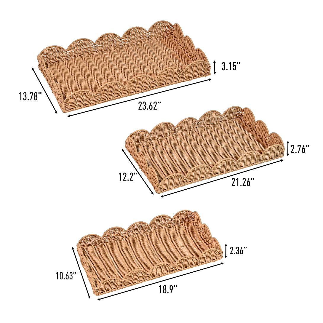 Parker Southwestern Cottage Resin Scalloped Rectangular Decorative Serving Trays (Set of 3) - Happimess