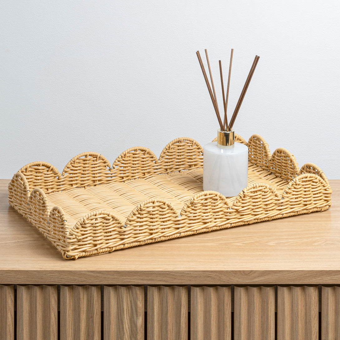 Parker Southwestern Cottage Resin Scalloped Rectangular Decorative Serving Trays (Set of 3) - Happimess