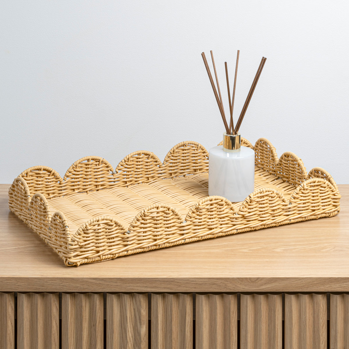 Parker Southwestern Cottage Resin Scalloped Rectangular Decorative Serving Trays (Set of 3) - Happimess