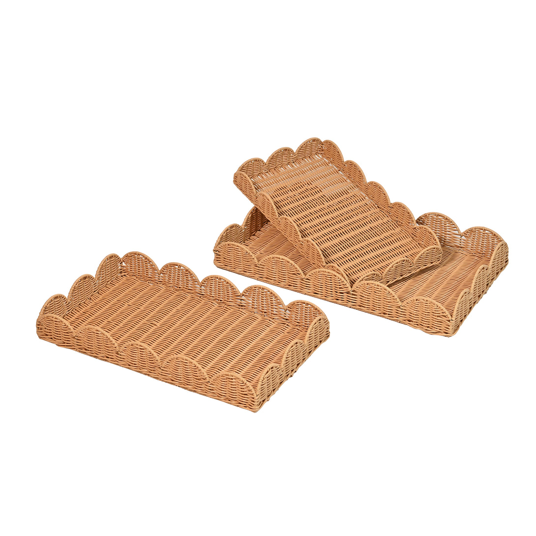 Parker Southwestern Cottage Resin Scalloped Rectangular Decorative Serving Trays (Set of 3) - Happimess