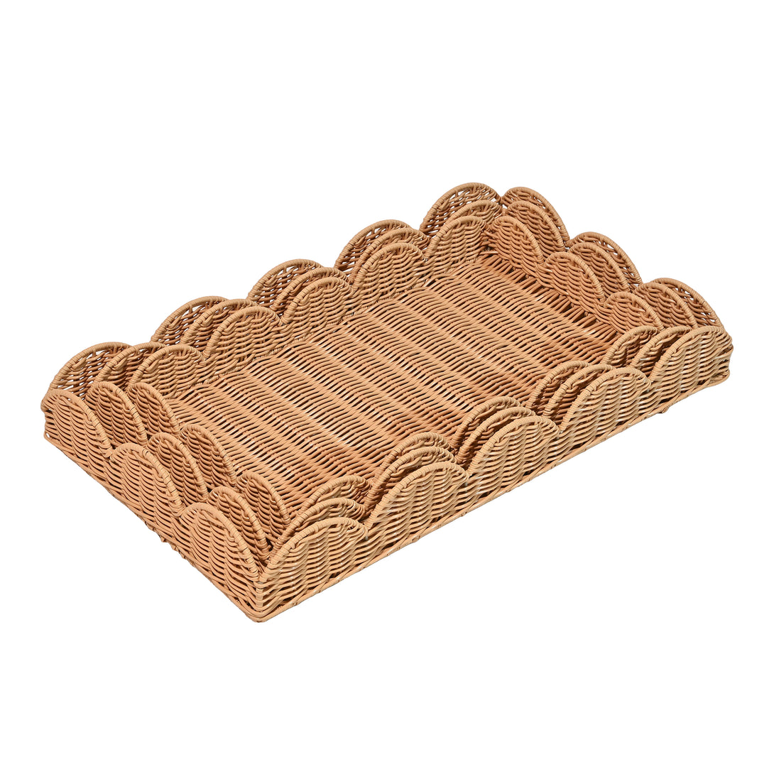 Parker Southwestern Cottage Resin Scalloped Rectangular Decorative Serving Trays (Set of 3) - Happimess