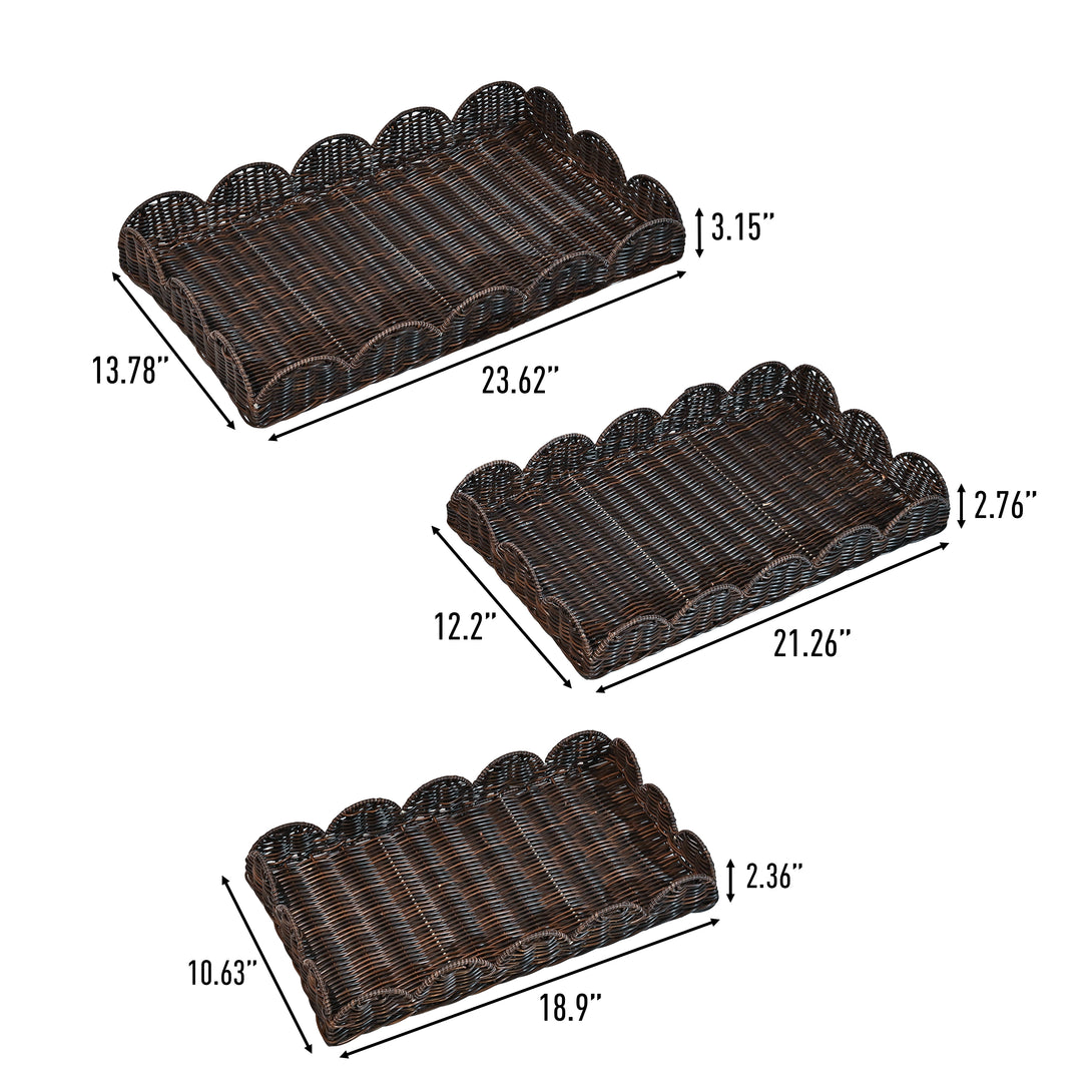 Parker Southwestern Cottage Resin Scalloped Rectangular Decorative Serving Trays (Set of 3) - Happimess