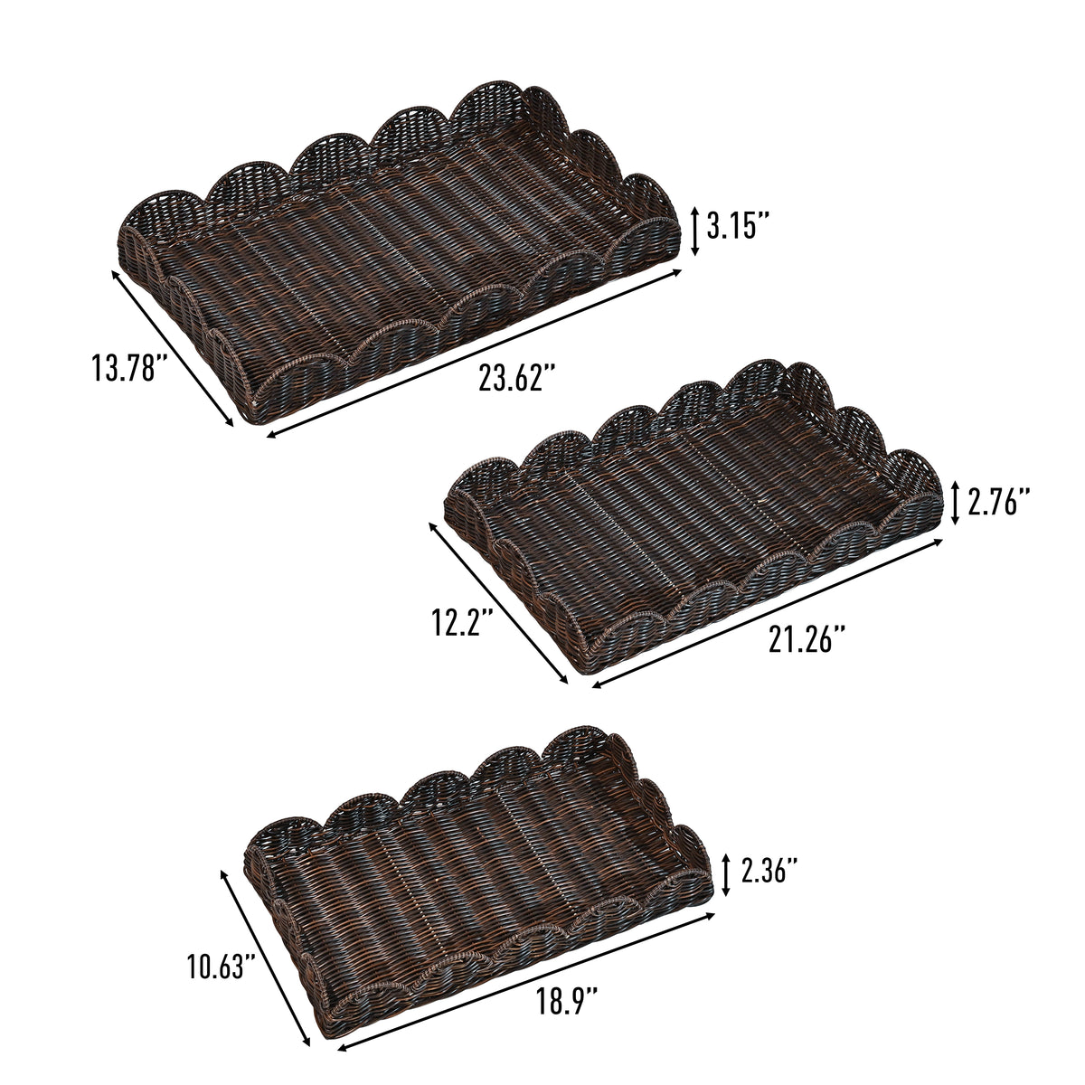 Parker Southwestern Cottage Resin Scalloped Rectangular Decorative Serving Trays (Set of 3) - Happimess