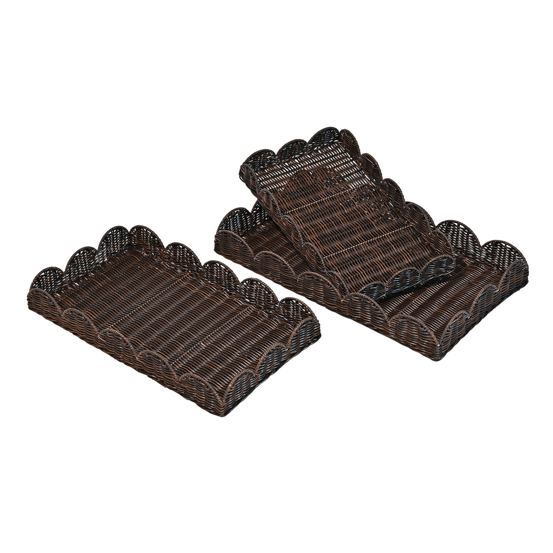 Parker Southwestern Cottage Resin Scalloped Rectangular Decorative Serving Trays (Set of 3) - Happimess
