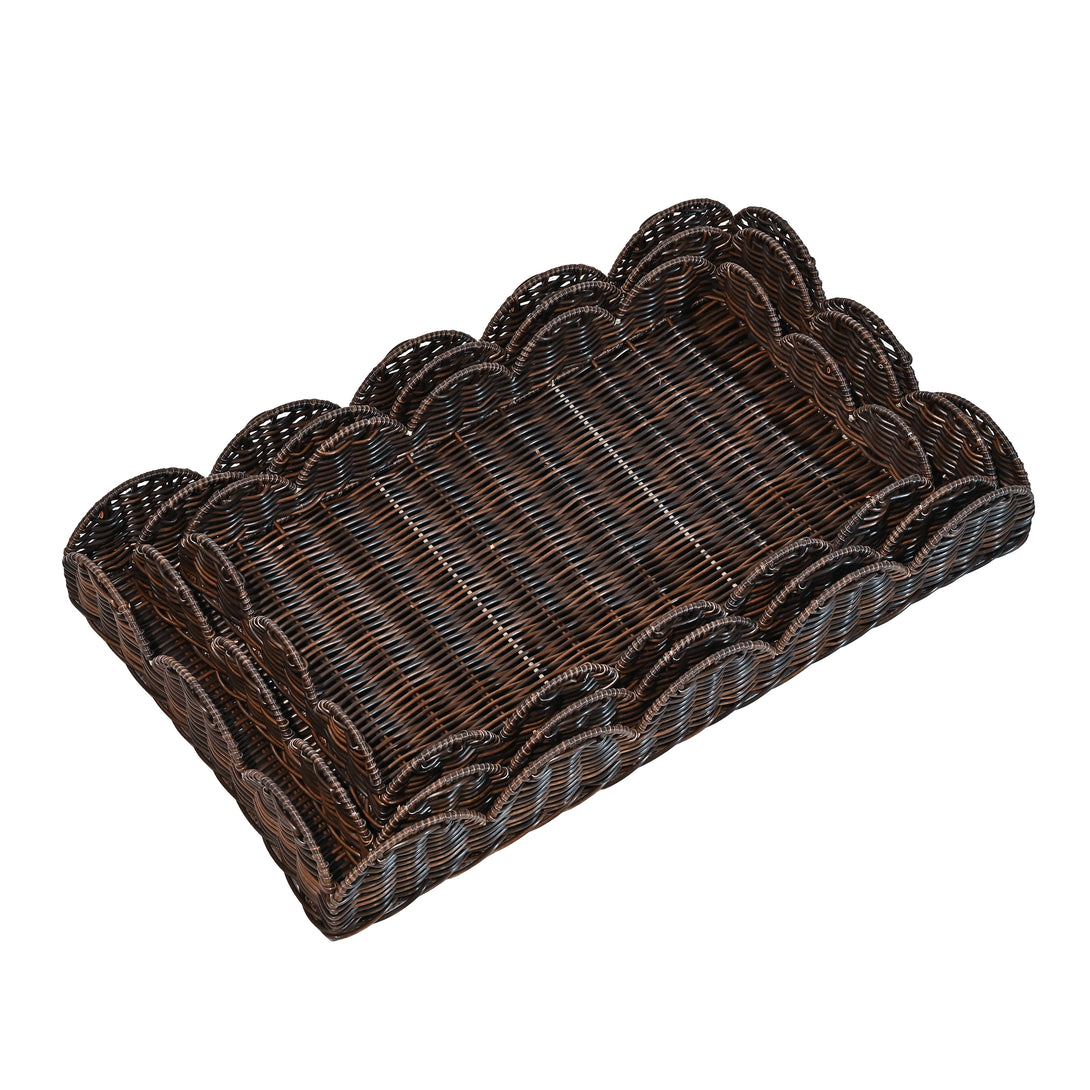 Parker Southwestern Cottage Resin Scalloped Rectangular Decorative Serving Trays (Set of 3) - Happimess
