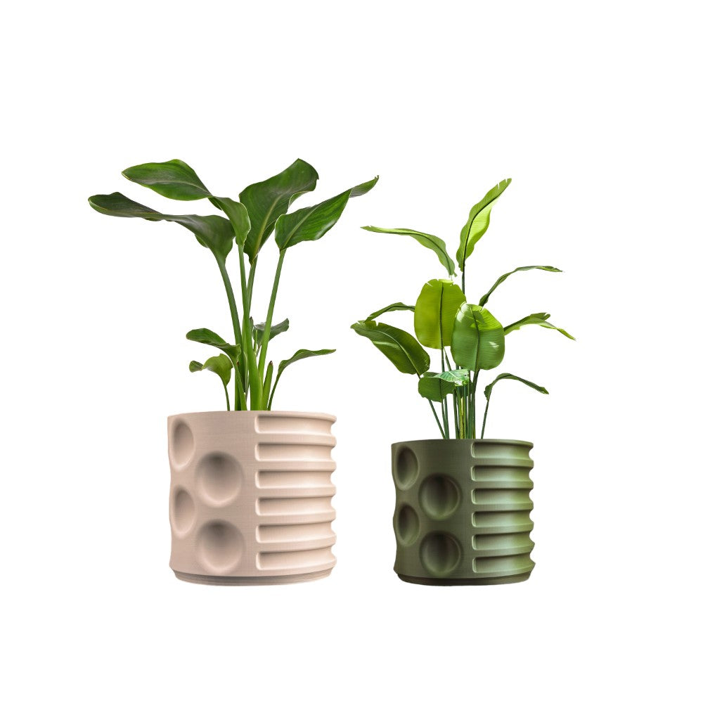 Elvin Geometric Indoor Brutalist Style Eco-Friendly 3D Printed Planters with Drainage (Set of 2) happimess Color: Sand/Olive