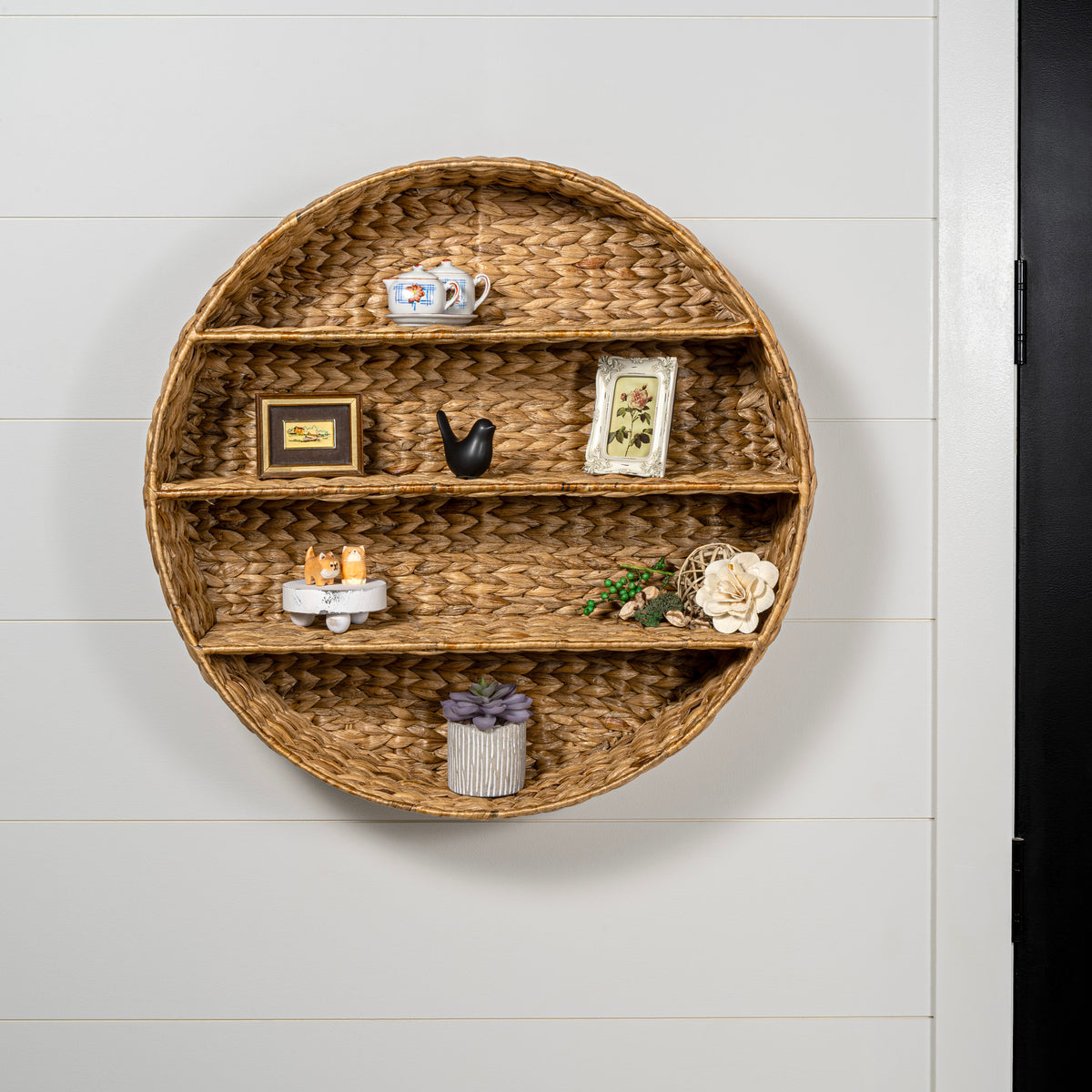 Annulus 24.61" 3-Shelf Circular Handwoven Hyacinth Wall Rack - Happimess