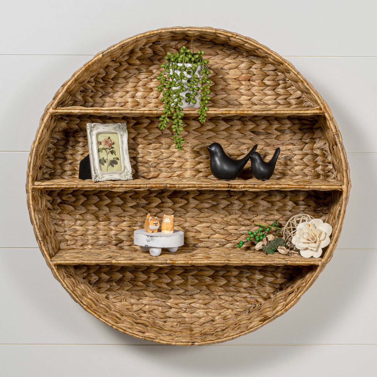 Annulus 24.61" 3-Shelf Circular Handwoven Hyacinth Wall Rack - Happimess