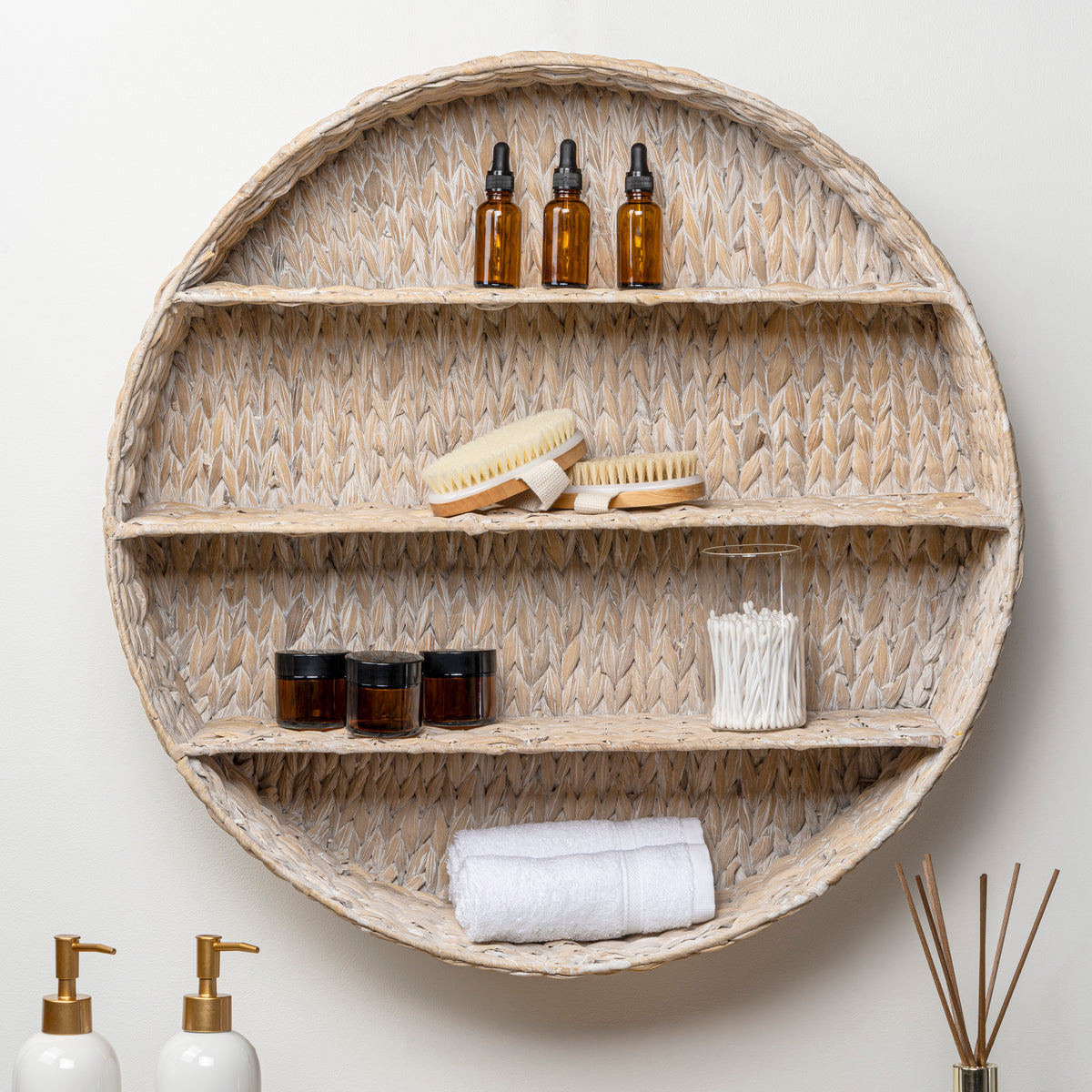 Annulus 24.61" 3-Shelf Circular Handwoven Hyacinth Wall Rack - Happimess