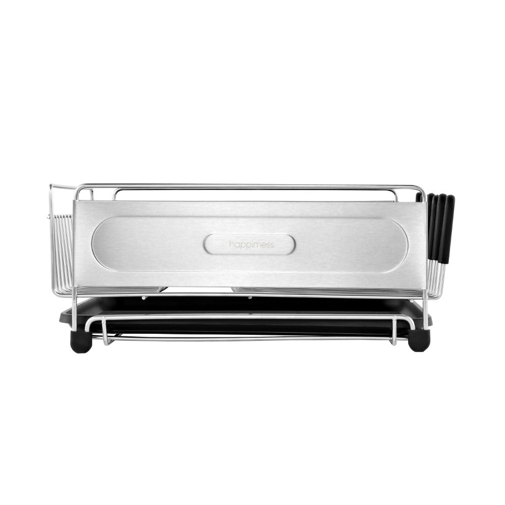 Compact Dish Drying Rack & Drain Tray With Wine Glass Holder - Happimess