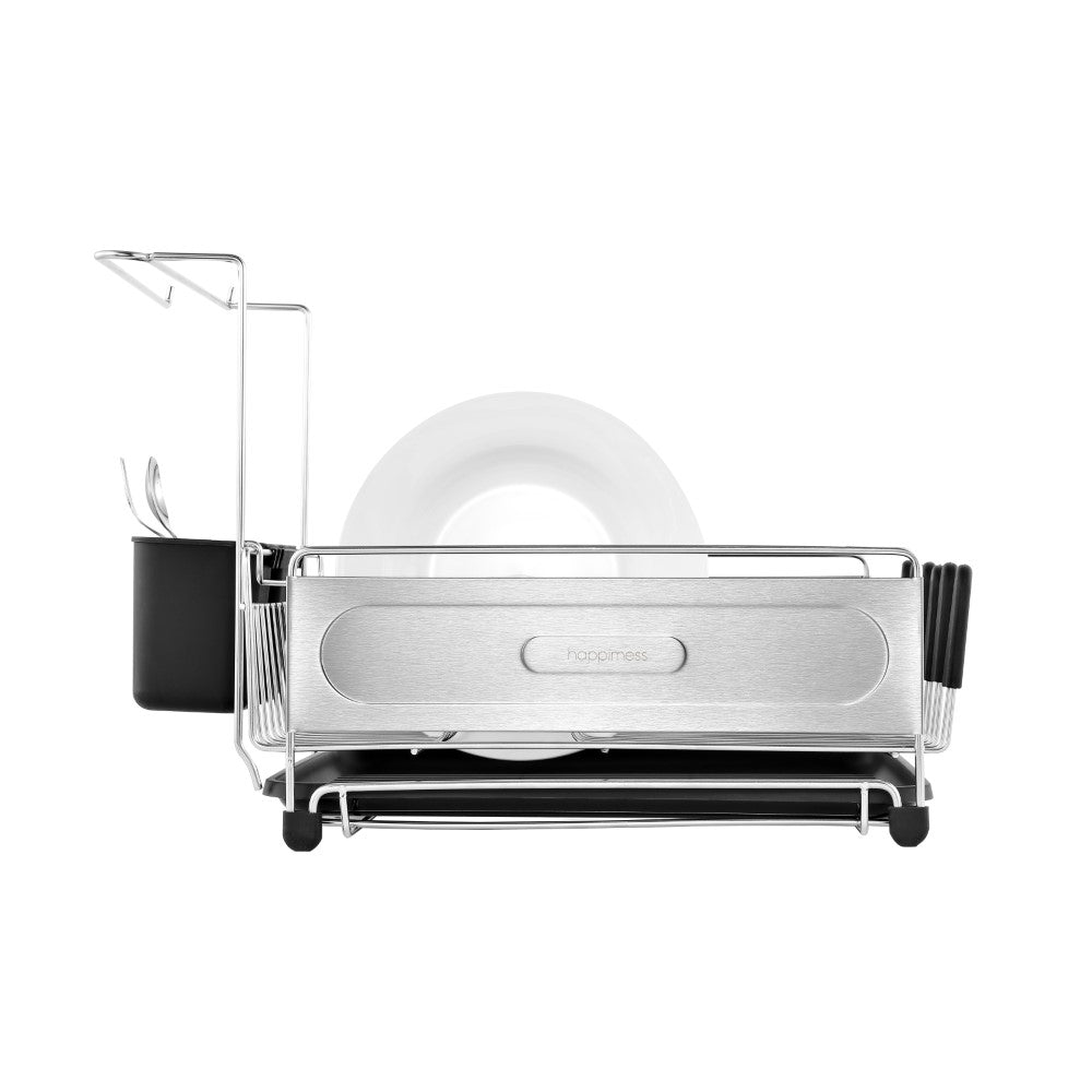 Compact Dish Drying Rack & Drain Tray With Wine Glass Holder - Happimess